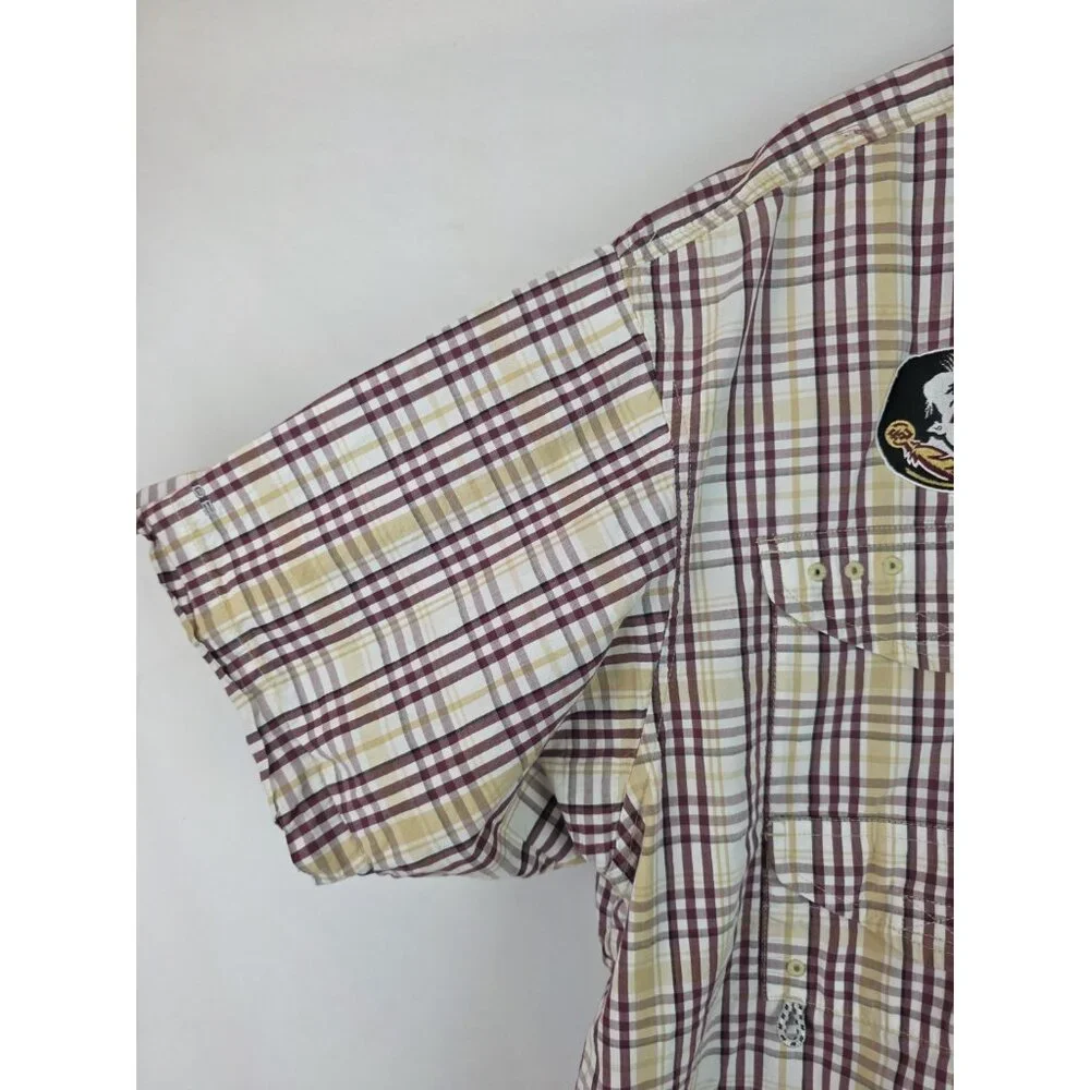 Florida State University FSU Mens Columbia Shirt Sz Large Plaid Short Sleeve Top